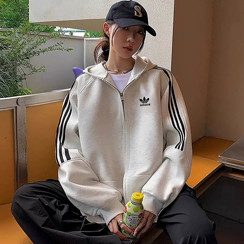 Clover Autumn and Winter Thickened Jacket for Men and Women Adidas Casual Hooded Sweatshirt Zipper Cardigan for Women