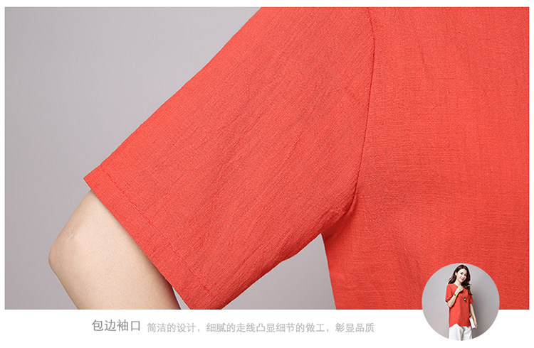 实拍3260#2022年夏新款棉麻大码女装文艺复古短袖T恤详情26