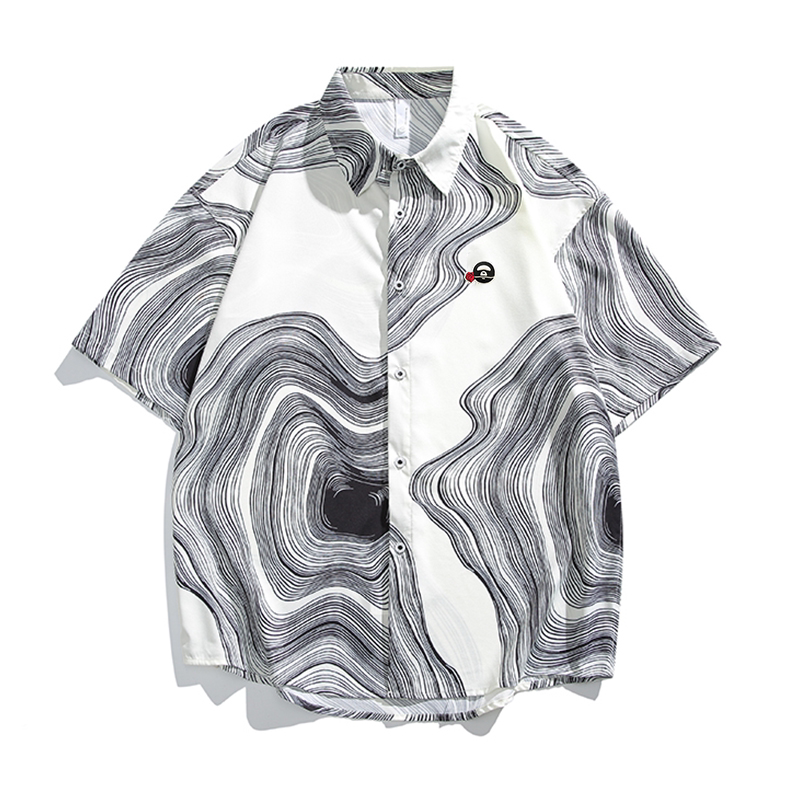Bape Duck Men's New Chinoiserie Chinoiserie Short-Sleeved Shirt Men's Summer Annual Ring Design Contrast Color Shirt Outer