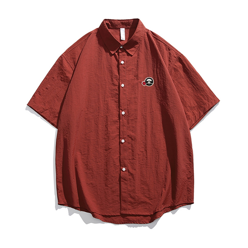 Bape Duck Men's Red Short-Sleeved Shirt Men's Summer Pure Color Simple Ice Silk Thin Silhouette Shirt Jacket