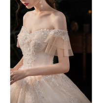 Maternity wedding dress 2020 new fat bride Forest department super fairy thin word shoulder temperament cover belly high waist large size fat mm