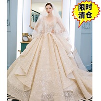 The main wedding dress 2020 new bride Korean heavy industry luxury dress suspenders show thin super fairy long tail shake sound with the same