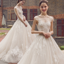 Light wedding dress 2020 new bridal temperament word shoulder forest department super fairy dream simple pregnant woman tail Korean style