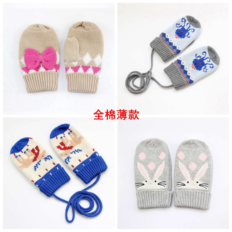 Children's autumn and winter cotton knitted gloves boys and girls baby cartoon cotton thread thin gloves children's mittens