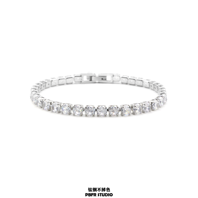 Titanium Steel Non-Fading Super Shiny Zircon Full Diamond Tennis Bracelet for Men and Women Trendy Hip-Hop Diamond-Encrusted Versatile Couple Accessories Titanium Steel Non-Fading Super Shiny Zircon Full Diamond Tennis Bracelet for Men and Women Trendy Hip-Hop Diamond-Encrusted Versatile Couple Accessories