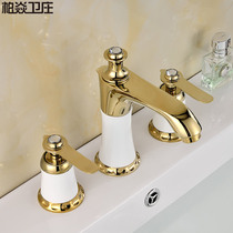 Bai Wei Zhuang European double-handle three-hole golden paint faucet basin faucet hot and cold three-piece set split