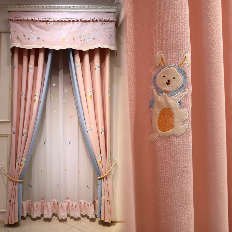 Children's room curtains pink bunnies modern Korean style boys house girls house cloth cord curtain custom cartoon pattern blinds