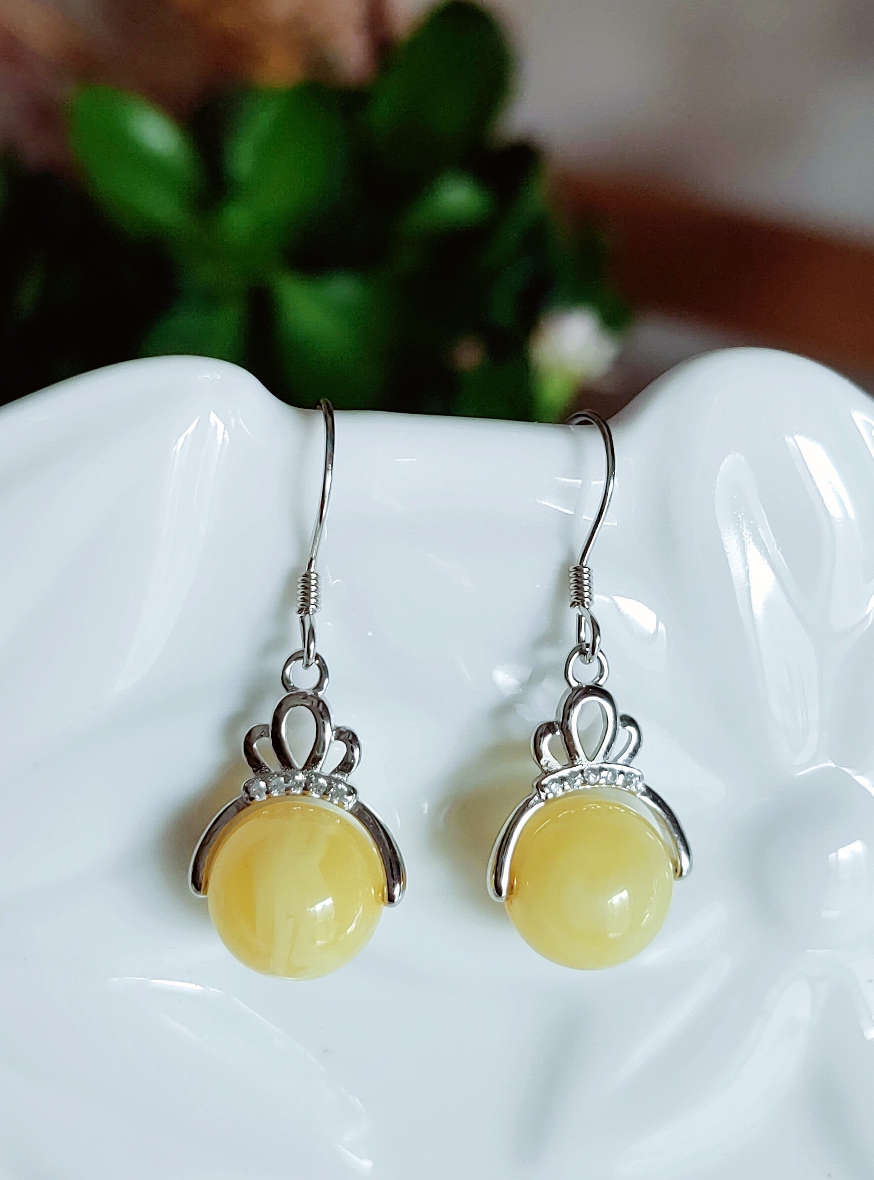 Серьги 天然蜜蜡琥珀耳饰原创中式古风耳坠气质高级皇冠显白玲珑黄色饰品 OTHER