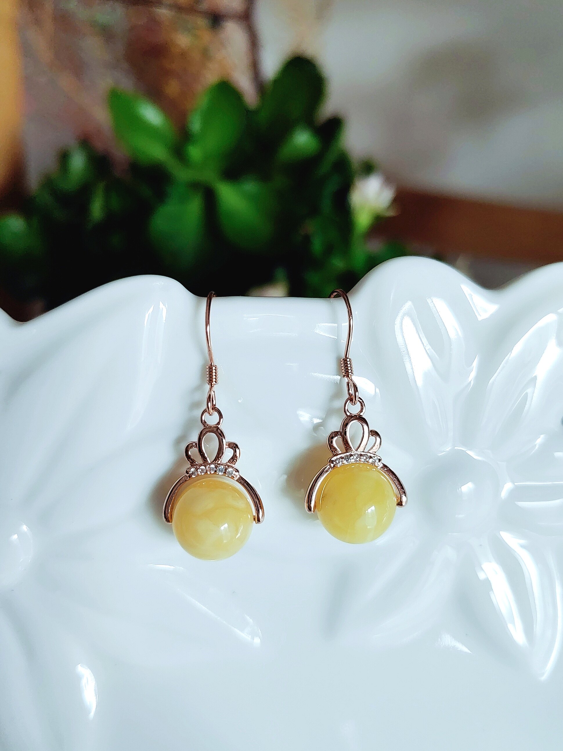 Серьги 天然蜜蜡琥珀耳饰原创中式古风耳坠气质高级皇冠显白玲珑黄色饰品 OTHER