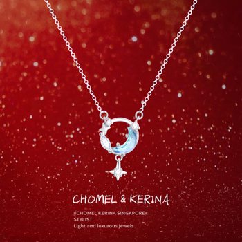 Dream Chasing Galaxy 999 Pure Silver Star and Moon Necklace for Women, Light Luxury, Niche, High-End Clavicle Chain, Birthday Gift