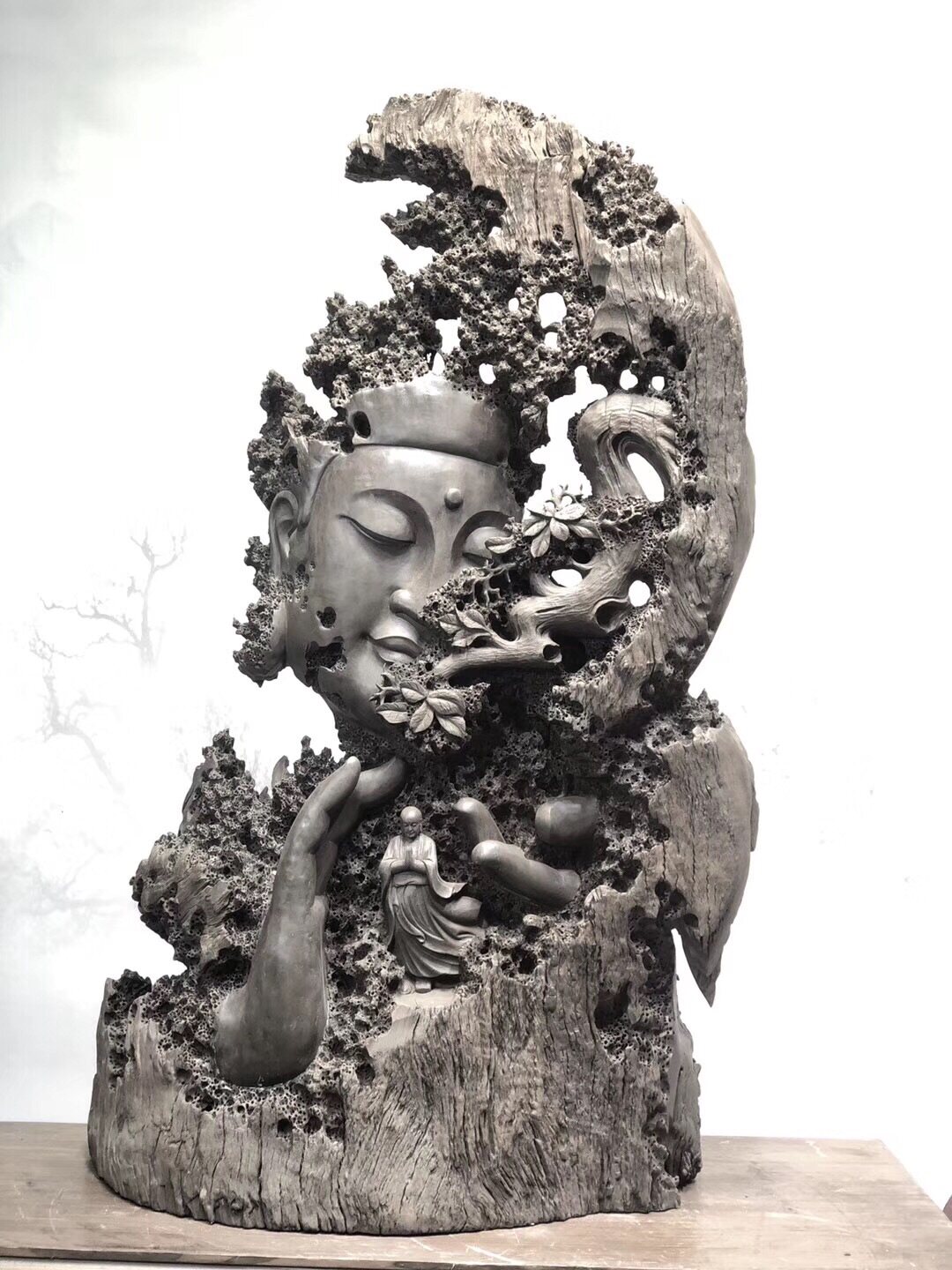 Ebony red toon wood carving Buddha statue craft gift decoration Buddha statue living room porch floor feng shui decoration large wood carving decoration