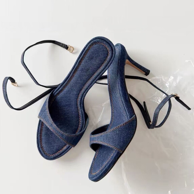 One Shoe, Two Ways to Wear: Blue Denim High-Heeled Sandals for Women, New Summer 2026 Style, Single Strap, Thin Heel, Open-Toe High Heels One Shoe, Two Ways to Wear: Blue Denim High-Heeled Sandals for Women, New Summer 2026 Style, Single Strap, Thin Heel, Open-Toe High Heels