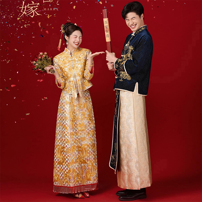 Dragon and Phoenix Gown, Heavy Embroidery, 2026 New Style, Slim Fit, Chinese-Style Bridal Dress, Toast Dress, Xiuhe Dress, Wedding Dress
