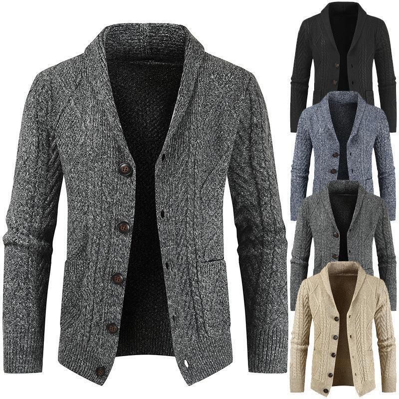 Men's Sweater 2025 Winter New Style Cross-Border Amazon Foreign Trade Crochet Knit Cardigan Loose Thickened Jacket