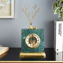 Nordic light luxury creative pure copper deer clock table clock ornaments modern home living room sitting clock desktop marble