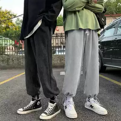 Qingzhixing Korean version of Aberdeen autumn and winter thick corduroy drawstring drawstring casual pants drawstring straight tube men's and women's 2