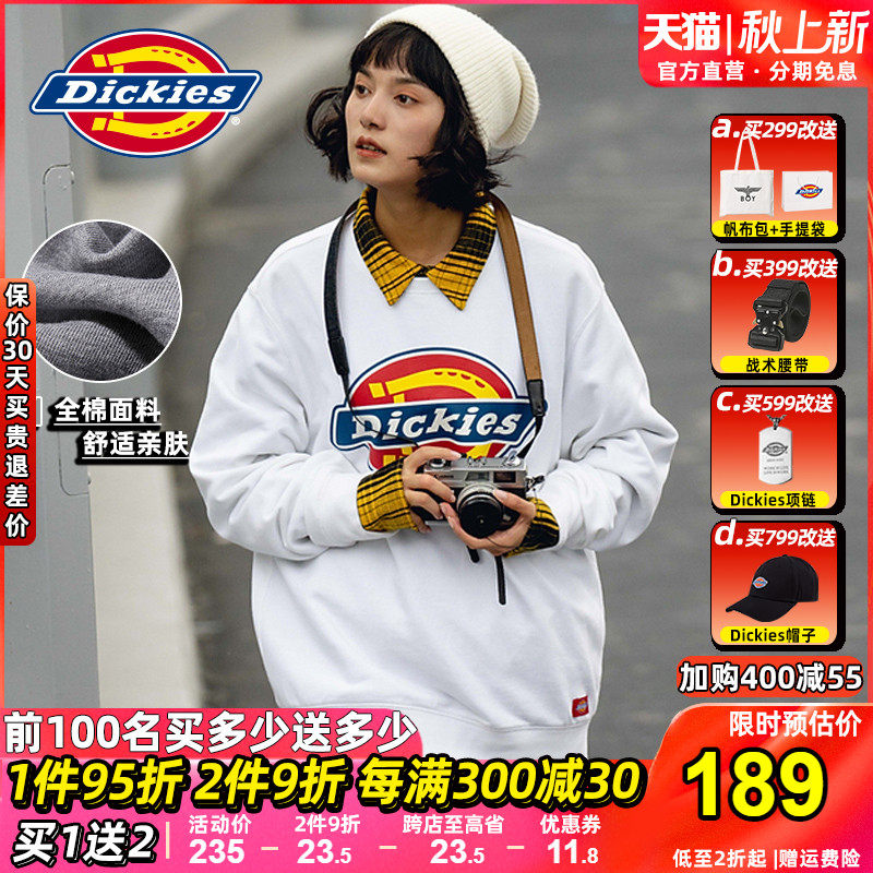 Dickies round neck thick cotton T women's couple wear tide brand printing pullover autumn new Dickies long-sleeved T-shirt men