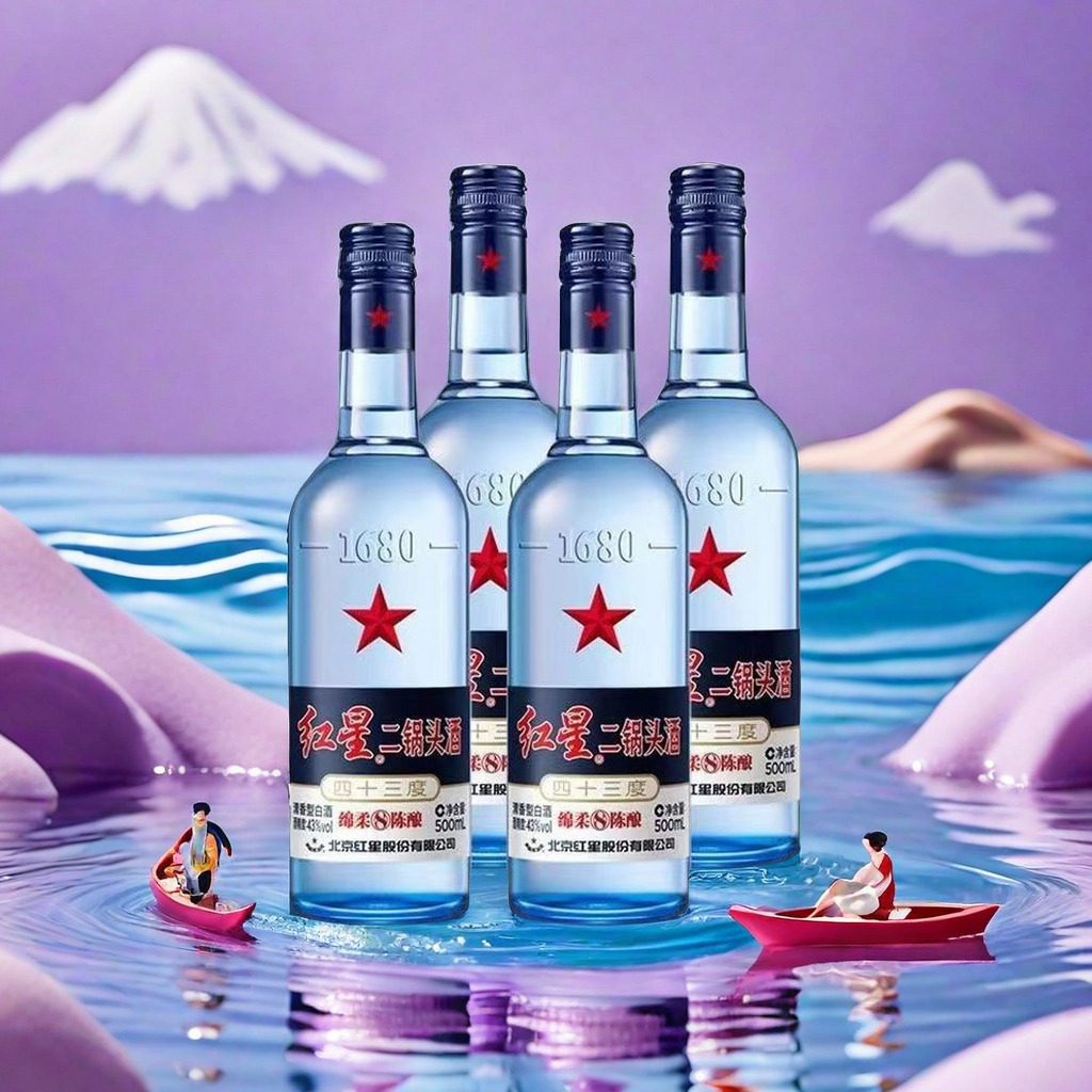 红星二锅头蓝瓶43度绵柔8纯酿500ML*2瓶装清香型粮食白酒聚会评价- 淘宝网