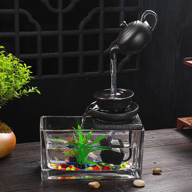 Sky pot suspended flowing water fountain Chinese living room suspension pot suspended office small running water fish tank decoration-Taobao