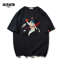 Short-sleeved 2021 new mens fashion youth loose cotton thin NASA astronaut basketball black t-shirt mens fashion brand