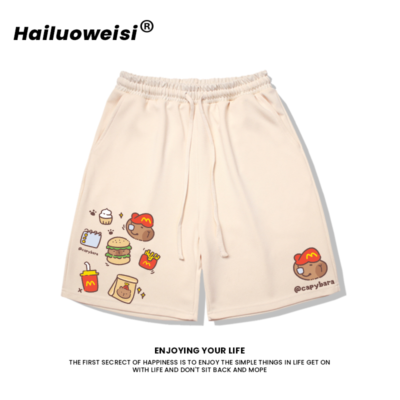 Kapibala American-Style Cartoon Fun Shorts for Men, Unisex, Loose Straight-Leg Summer Thin Five-Point Shorts