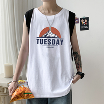 Sleeveless T-shirt men loose cotton Joker Hong Kong style white waistcoat summer new sports outside wearing hurdle vest men