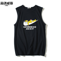 Sleeveless vest mens fashion brand sports pure cotton basketball hurdler casual top Sleeveless t-shirt mens fashion brand waistband Port wind