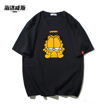 Garfield short-sleeved gay mens clothes Cotton T-shirt half-sleeve mens fashion loose handsome t-shirt men ins trend shaking sound