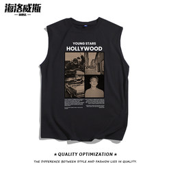 Hollywood Retro Illustrated Trendy Brand Vest Men's Outerwear Pure Cotton Casual Waistcoat Summer Thin Cut Sleeves Sleeveless T-Shirt