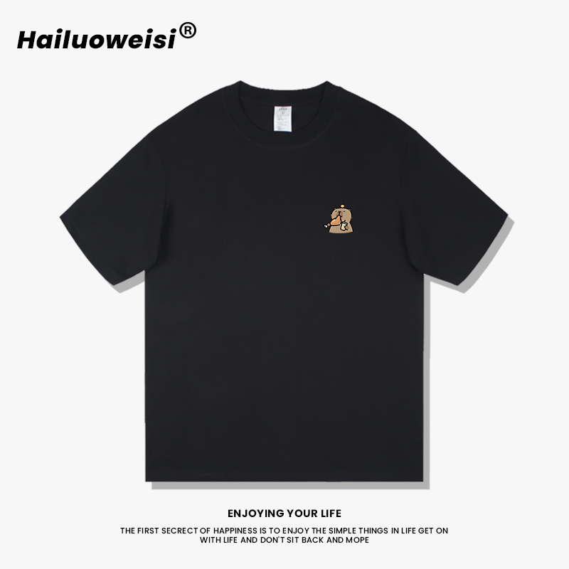 Casual Kapibala Heavy-Weight 280g Pure Cotton Men's T-Shirt Short-Sleeved Summer Trendy Loose Black Couple Half-Sleeve