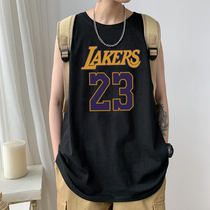Sports Hurdle Vest Men Cotton Summer ins Lakers No. 23 James Basketball Sleeveless T-shirt Mens Tide Brand Loose
