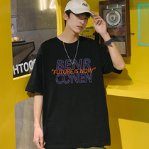 White short-sleeved T-shirt mens Tide brand cotton summer thin loose Joker letter printed Hong Kong wind half-sleeve Couple