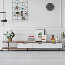 Nordic minimalist TV cabinet coffee table combination living room wood color luxury modern retractable large and small apartment cabinet
