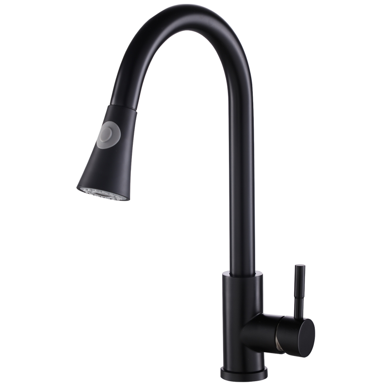 Black Kitchen Faucet Hot and Cold Water 304 Stainless Steel Pull-Out Faucet Household Sink Vegetable Basin Faucet