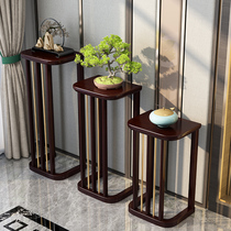 New Chinese style rubber solid wood flower rack Living room balcony shelf Light luxury Zen potted plant decoration rack Drag simple flower rack