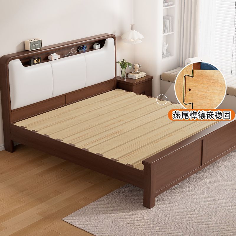 All-Solid Wood Bed, Simple and Modern for Home Use, 1.8m Double Beds, Multifunctional Mortise and Tenon Bed for Bedroom, 1.5m Single Bed Frame