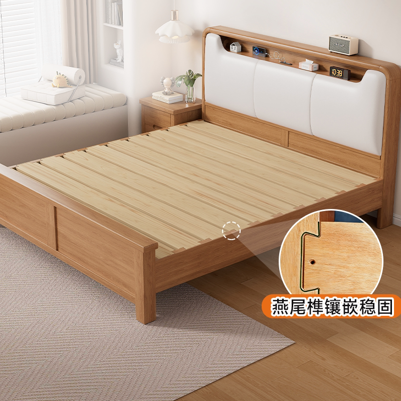 All-Solid Wood Bed for Home Use, 1.8m Double Beds, Master Bedroom Soft-Upholstered Large Bed, 2026 New Model Mortise and Tenon Bed, 1.5m Single Bed Frame