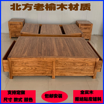 Full solid wood tatami bed old elm wood furniture sturdy ground style case double single bed storage high box bed customisation