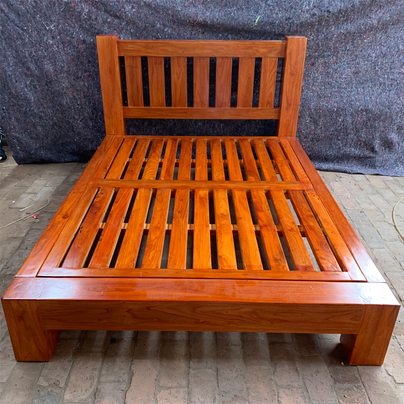 Pure solid wood old elm solid solid wood single double bed 1 81 51 2 m 1 m simple modern bed