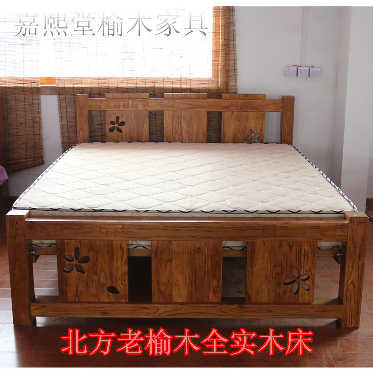 Special offer solid wood double bed old elm bedroom furniture 1 8 m 1 5 m bed modern minimalist economy log bed