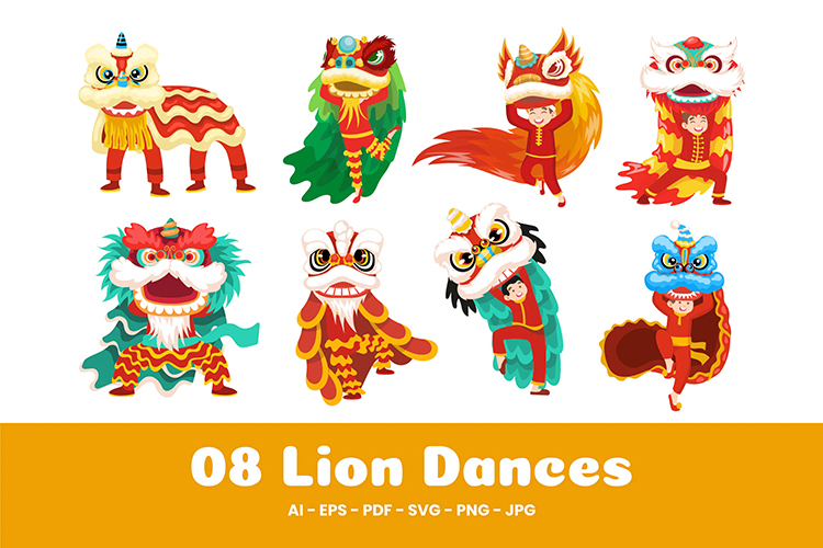 中国传统节日新年春节舞狮插画AI矢量源文件设计素材PNG免抠图片-cg男孩