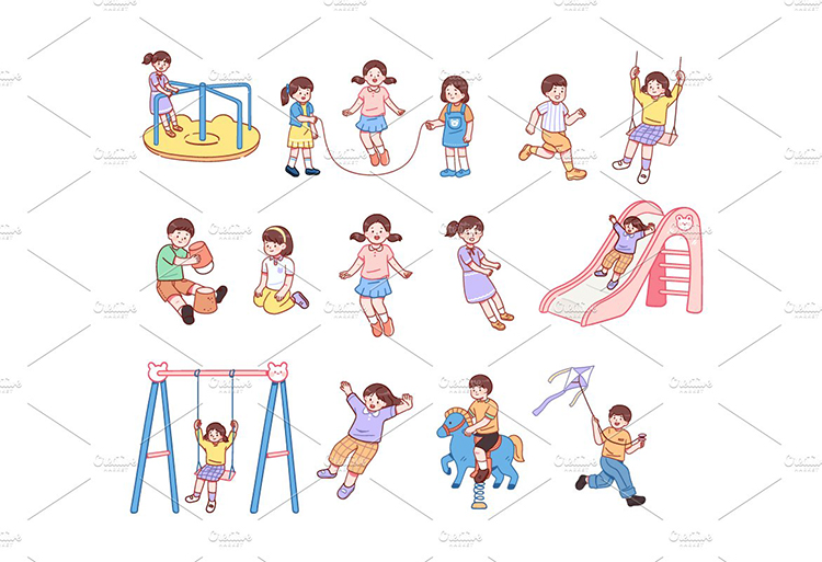 图片[2]-儿童孩子操场健康游玩矢量插图插画图片设计素材Ai矢量源文件素材-cg男孩