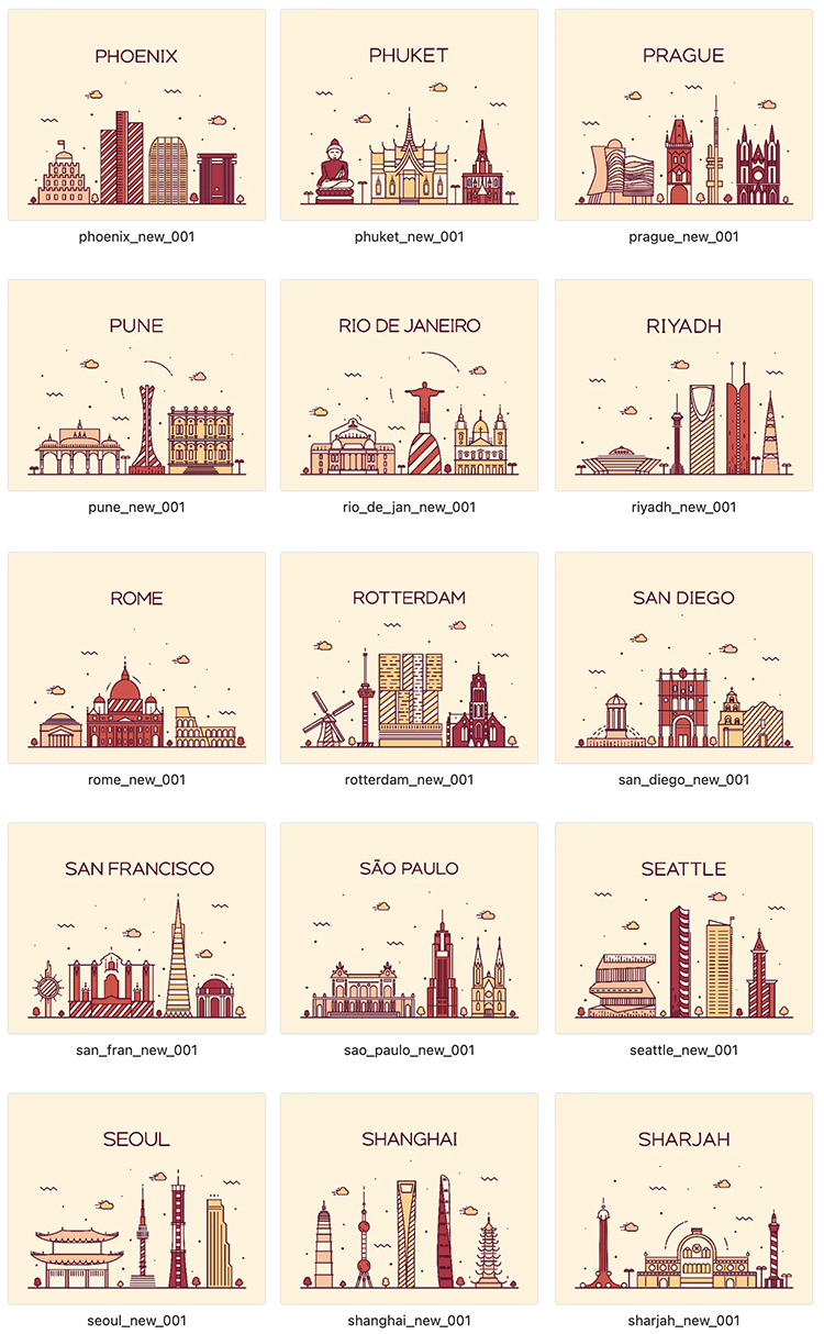图片[2]-世界各地城市地标建筑线性插画AI矢量源文件PNG免抠图片设计素材-cg男孩