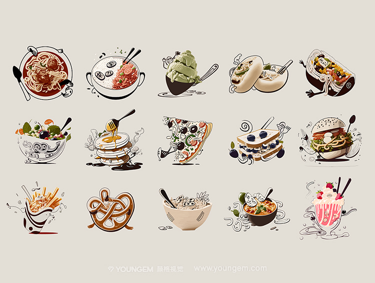 图片[5]-30款时尚潮流涂鸦快餐美食甜品点心餐饮插图插画ai设计素材源文件-cg男孩