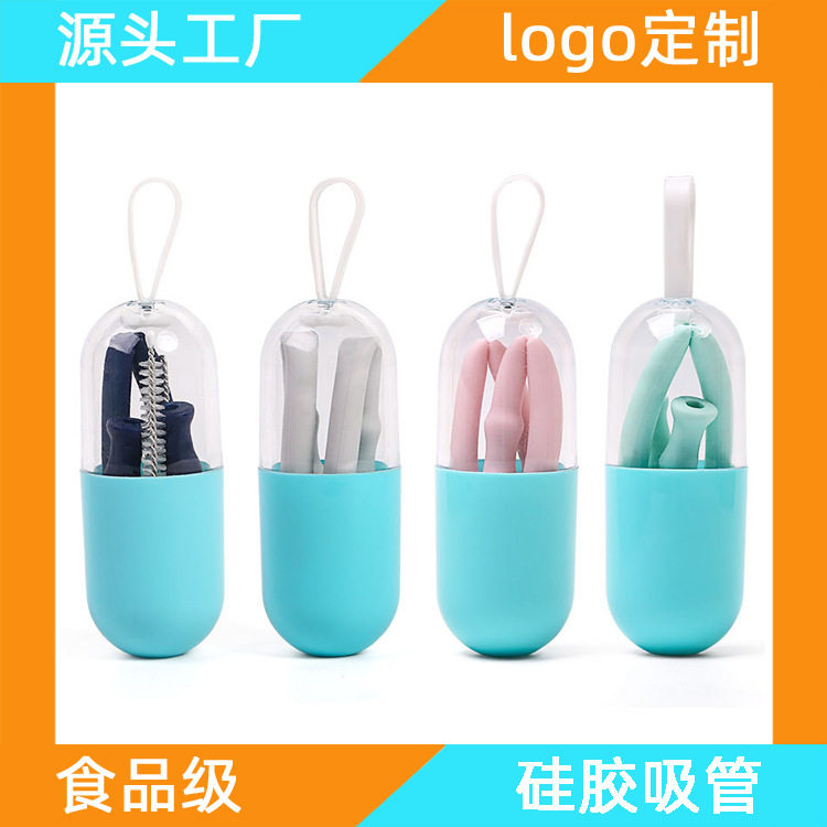 Silicone Straw Foldable Silicone Straw Set Food Grade Portable Foldable Silicone Straw Box Straw Brush