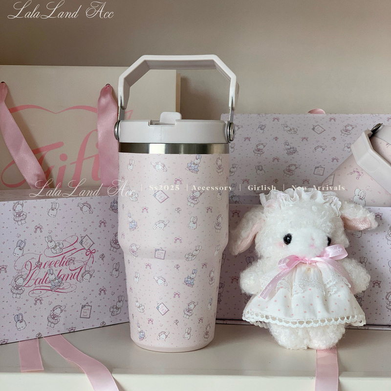 Lalacita/Cherry Cream Rabbit Original Printed Insulated Cup Ice Cup 304 Stainless Steel Carry Cup
