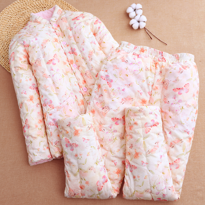 Purely Handmade Cotton Clothing Set for Women, Thickened and Warm for Winter, Chinese-Style Elegant Outerwear, Home Cotton Jacket Purely Handmade Cotton Clothing Set for Women, Thickened and Warm for Winter, Chinese-Style Elegant Outerwear, Home Cotton Jacket