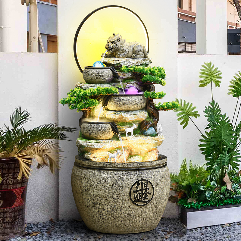 Living Room Water Feature Circulating Water Balcony Fountain Landscaping Decoration Office Fish Pond Floor-Standing Wealth-Generating Feng Shui Wheel