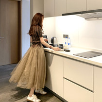 Super fairy gauze puffy skirt half body long skirt holiday tea color a black dress women