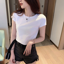 ins Super Fire star same short slim white cotton short sleeve t-shirt womens round neck tight top black